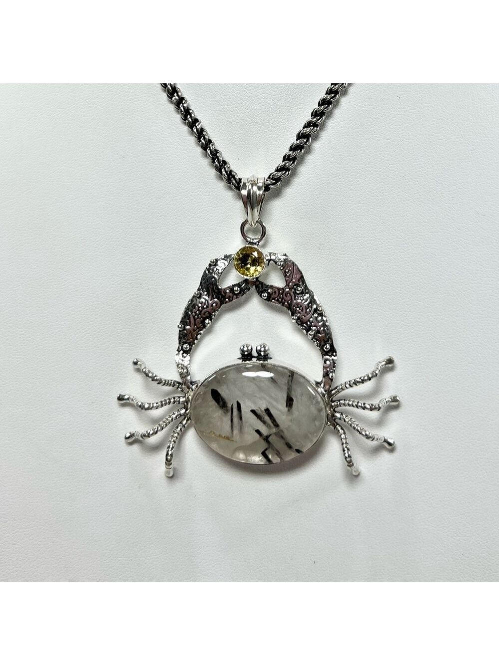 Black Rutile Large Crab 🦀 925 Gemstone Pendant